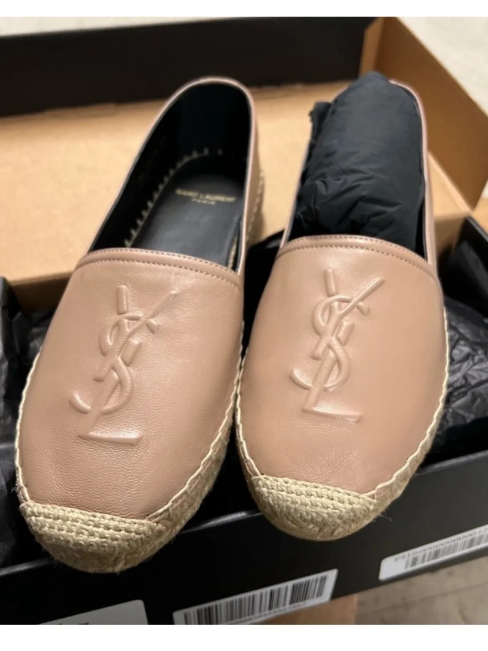 YSL Leather Monogram Espadrilles Flats Size 39.5 NEW